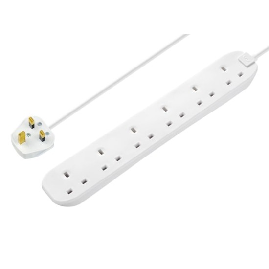 Extension Lead 240V 6-Gang 13A White 2m