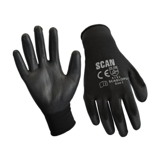 Black PU Coated Gloves - L