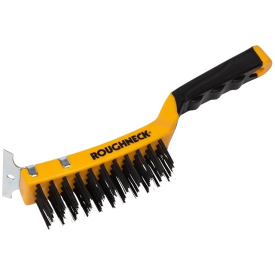 Carbon Steel Wire Brush Soft Grip with Scraper 300mm (12in) - 4 Row