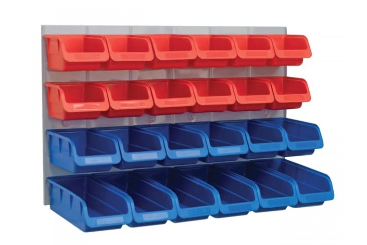 Storage Bins with Metal Wall Panel, 24 piece