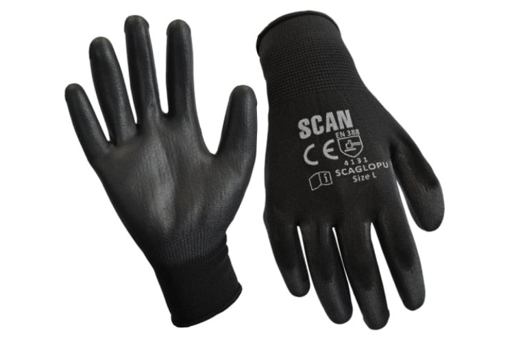 Black PU Coated Gloves - XL