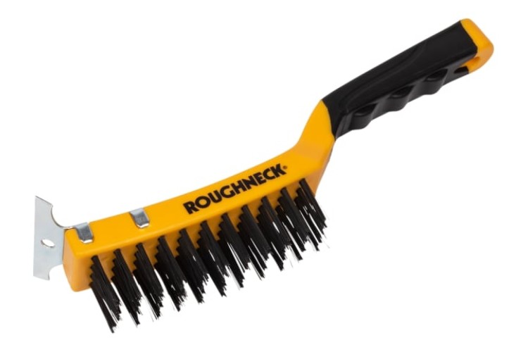 Carbon Steel Wire Brush Soft Grip with Scraper 300mm (12in) - 4 Row
