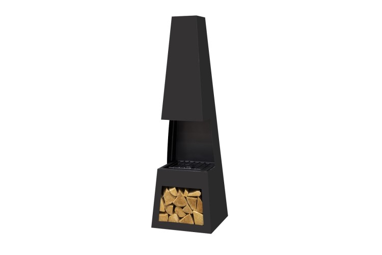 Dellonda Outdoor Chiminea Fireplace Fire Pit Heater Firewood Storage Black Steel
