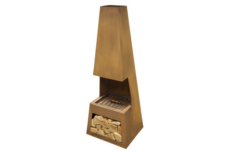 Dellonda Outdoor Chiminea Fireplace Heater Firewood Storage - Corten Steel