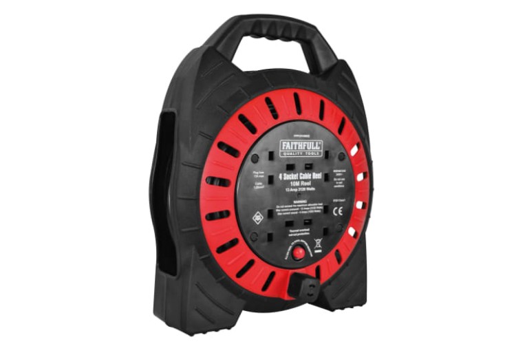 Faithfull Semi-Enclosed Cable Reel 240V 13A 4-Socket 10m