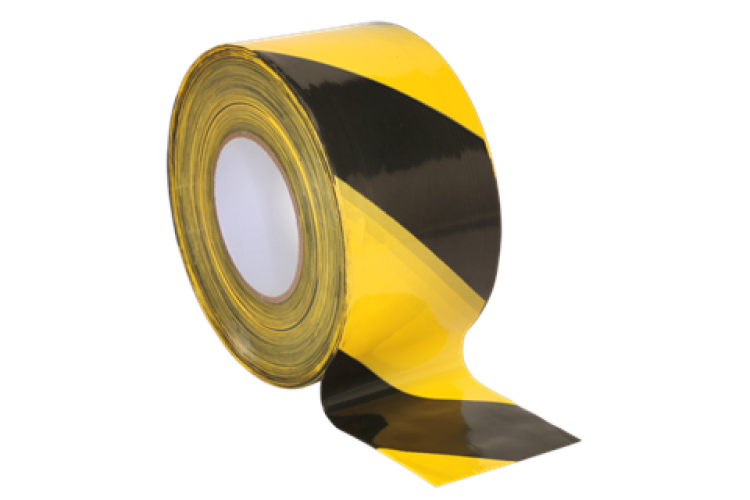 Hazard Warning Barrier Tape 80mm x 100m Black/Yellow Non-Adhesive