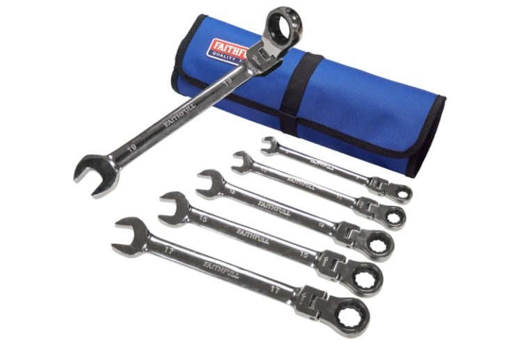 Ratchet Combination Spanner Set in Tool Roll, 6 Piece